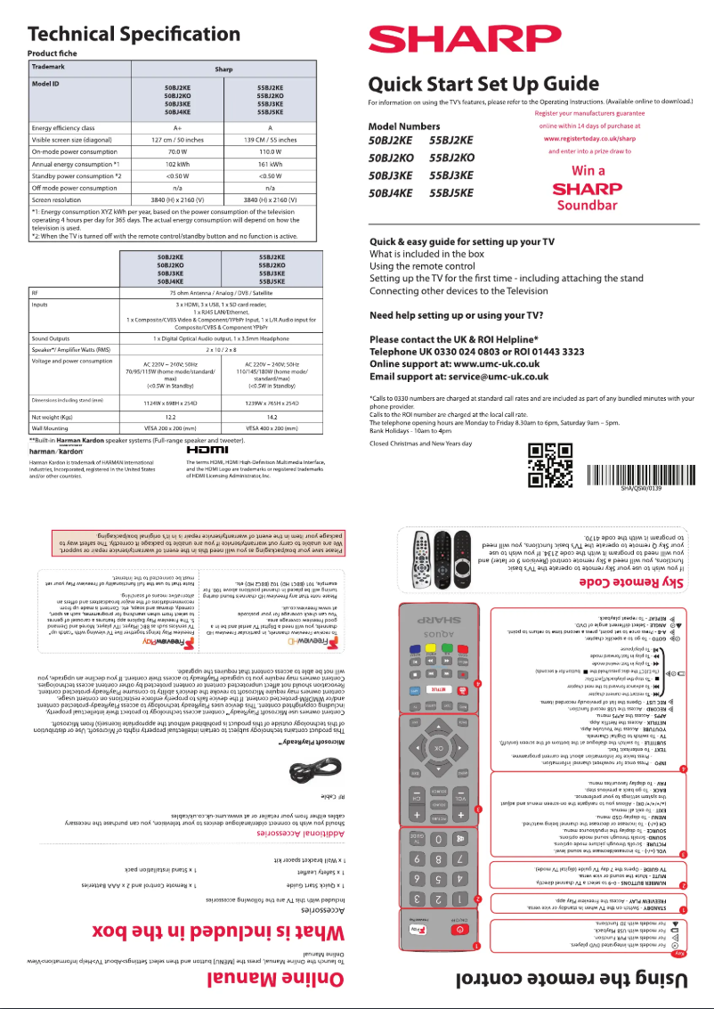 Page n°1 - Guide de démarrage rapide Sharp 50BJ2KO