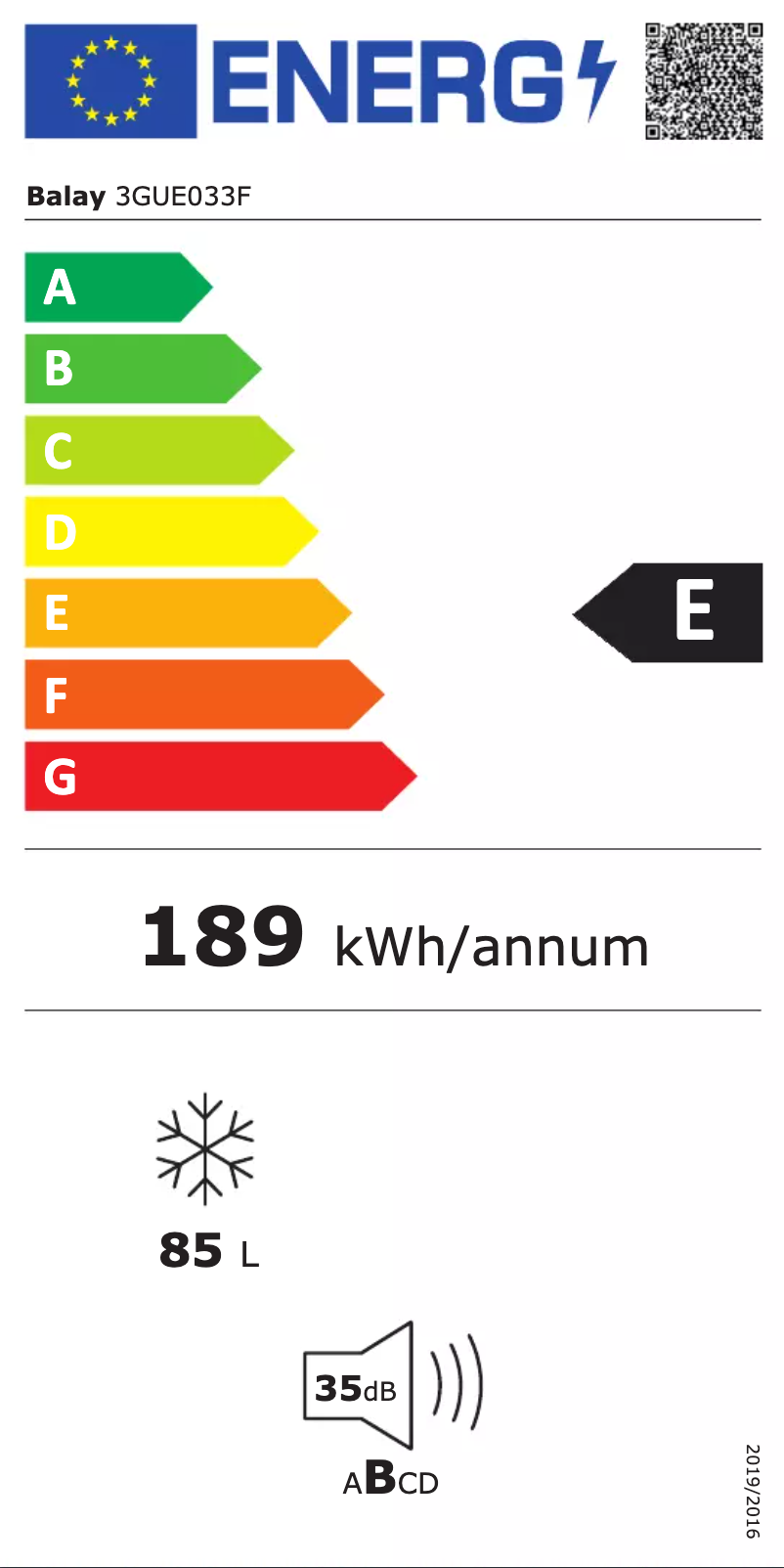 Page n°1 - Label énergétique Balay 3GUE033F