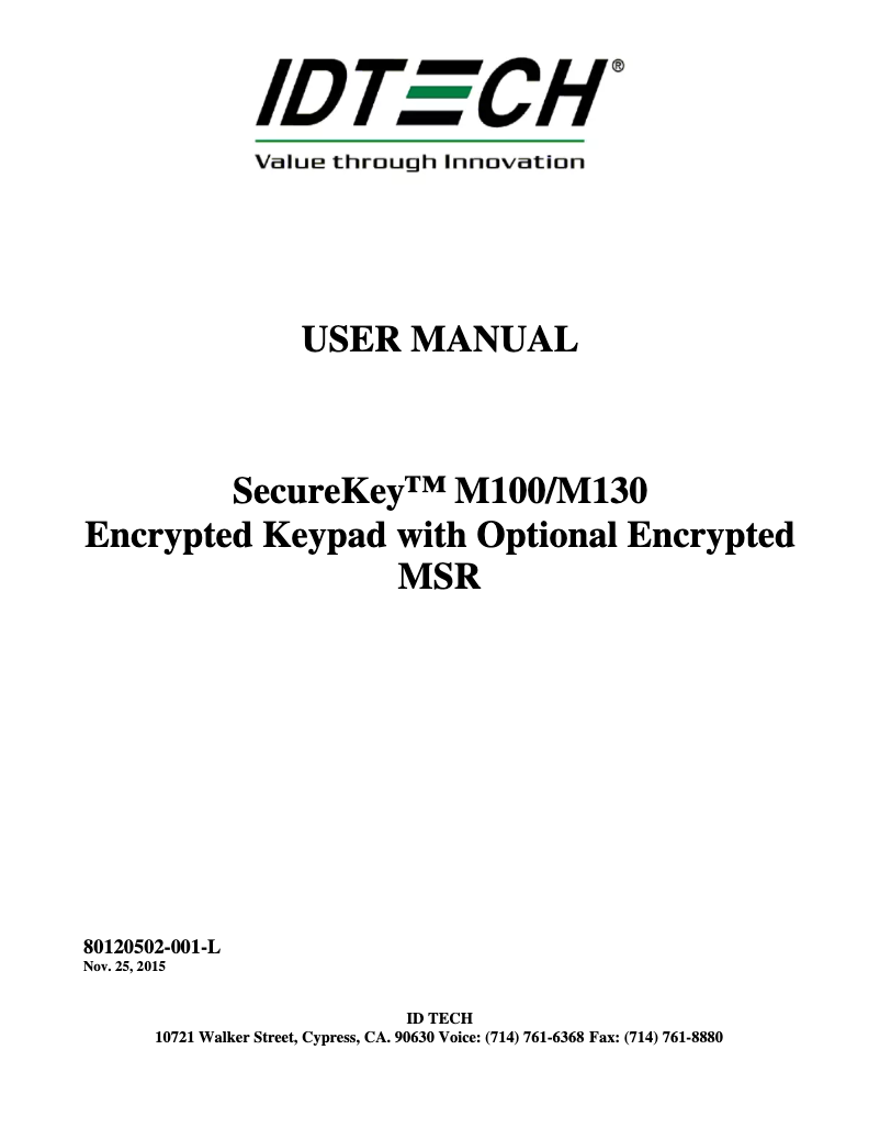 Page n°1 - Manuel utilisateur ID Tech IDKE-234133B