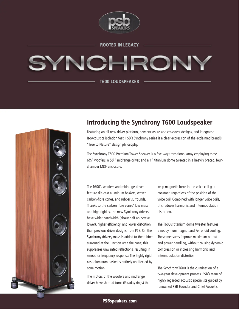 Page n°1 - Fiche technique PSB Synchrony T600