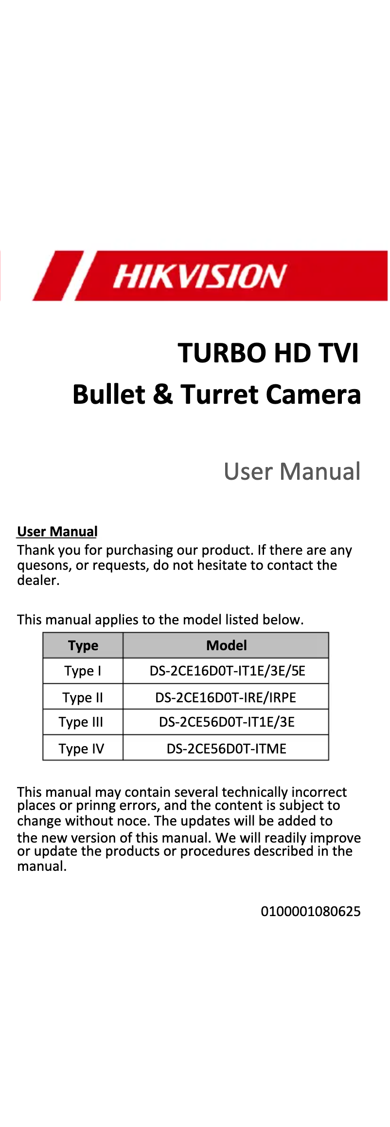 Image de la première page du manuel de l'appareil DS-2CE56D0T-ITME