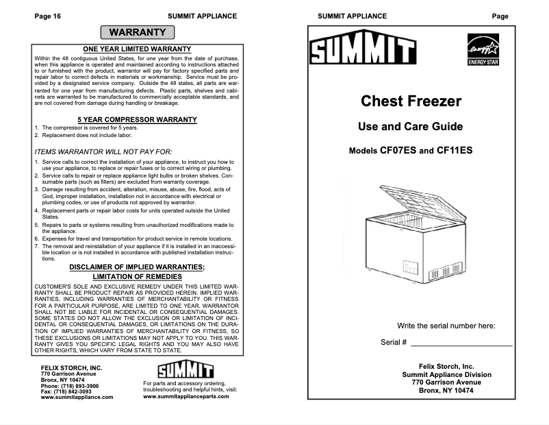 Page 1 de la notice Manuel utilisateur Summit CF07ES
