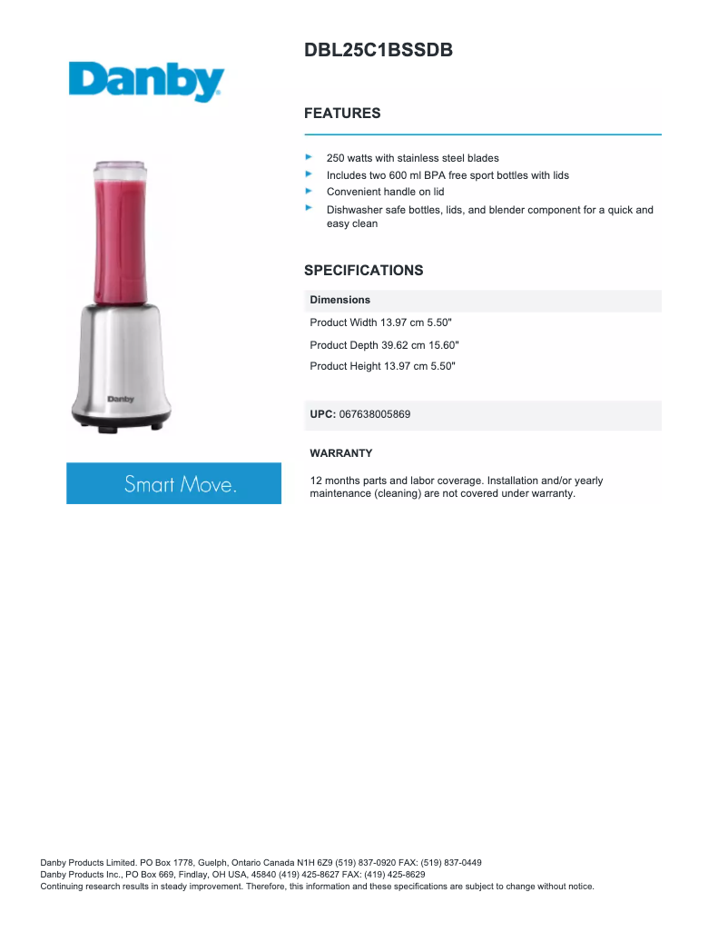 Página 1 del manual Ficha técnica Danby DBL25C1