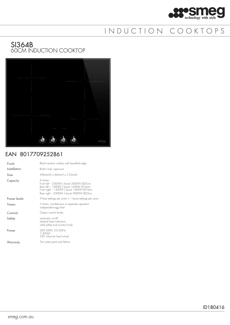 Page n°1 - Fiche technique Smeg SI364B