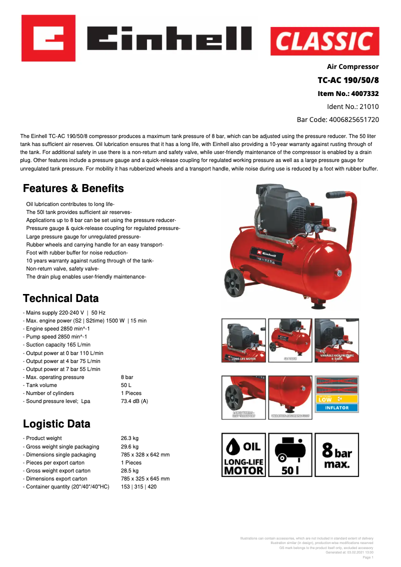 Image de la première page du manuel de l'appareil TC-AC 190/50/8