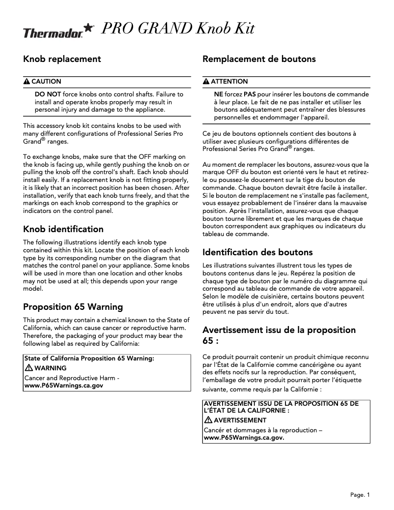 Page n°1 - Manuel utilisateur Thermador PARKB60CGY