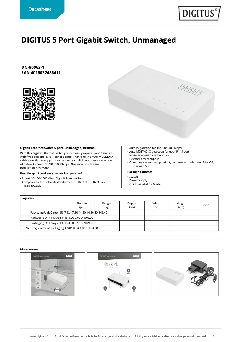 Page n°1 - Fiche technique Digitus DN-80063-1