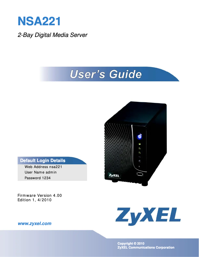 Page n°1 - Manuel utilisateur ZyXEL NSA221-3T