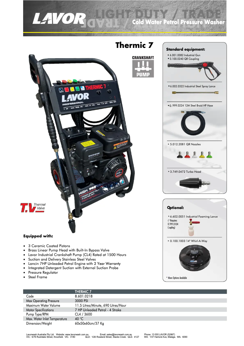 Page 1 de la notice Fiche technique Lavorwash Thermic 7