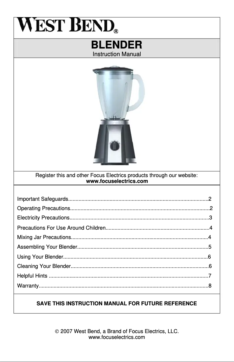 Page n°1 - Manuel utilisateur WestBend 6575