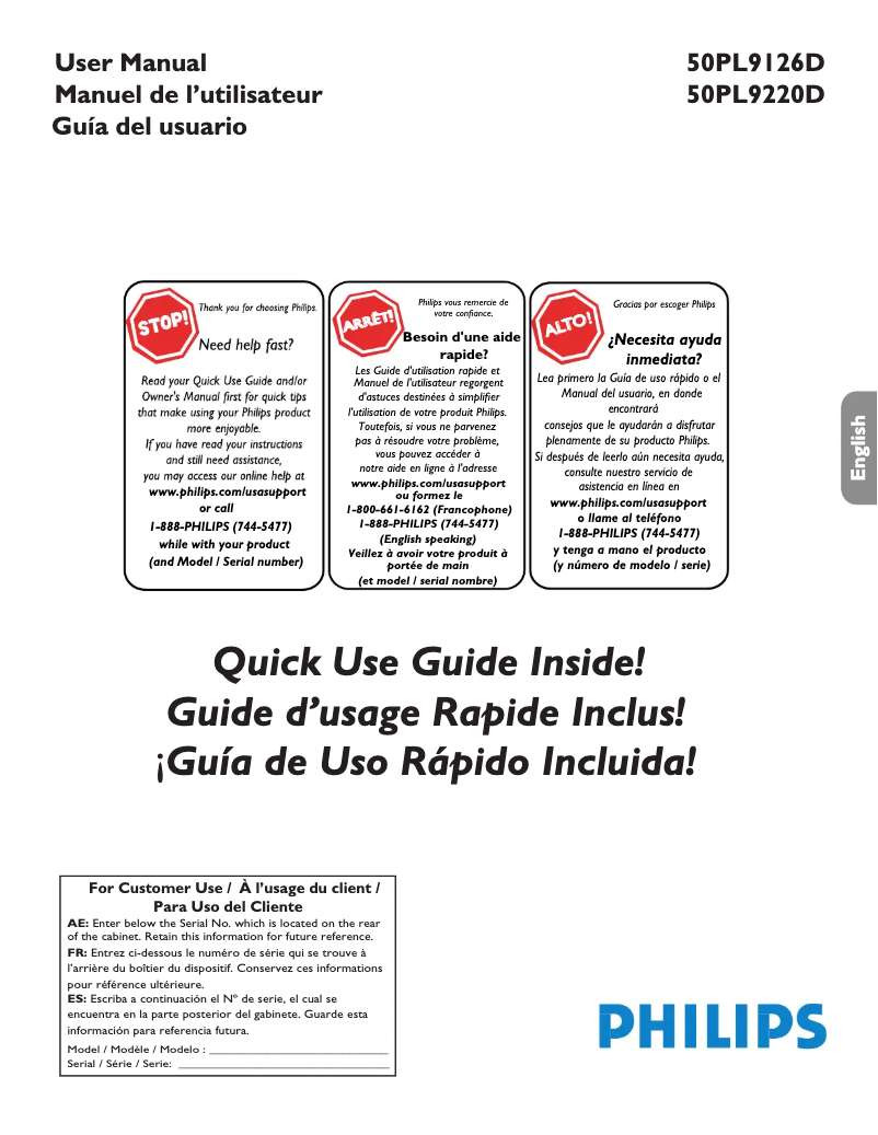 Imagen de la primera página del manual del dispositivo 50PL9220D