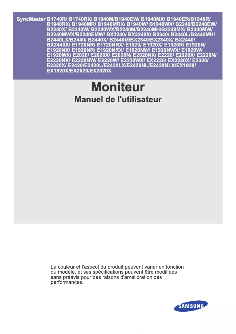 Page 1 de la notice Manuel utilisateur Samsung SyncMaster BX2340