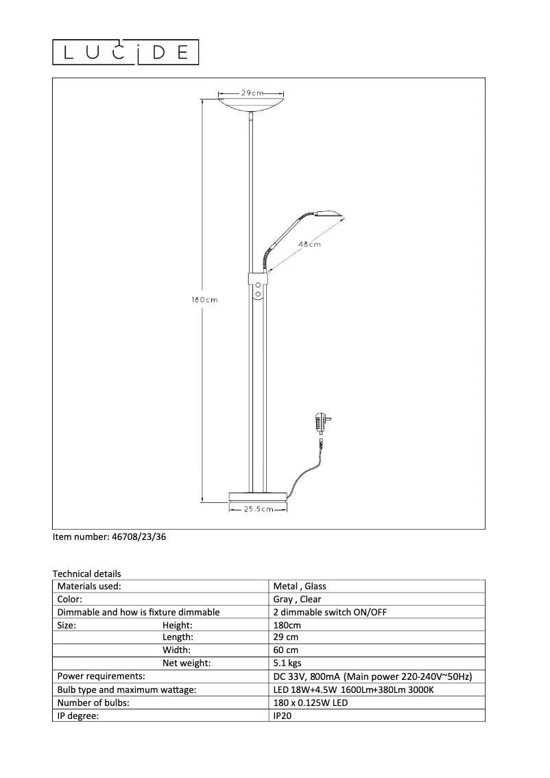 Page 1 de la notice Manuel utilisateur Lucide Ziggy led 46708/23/36