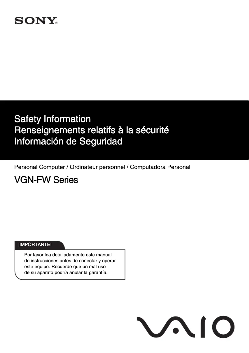 Página 1 del manual Instrucciones de seguridad Sony Vaio VGN-FW590