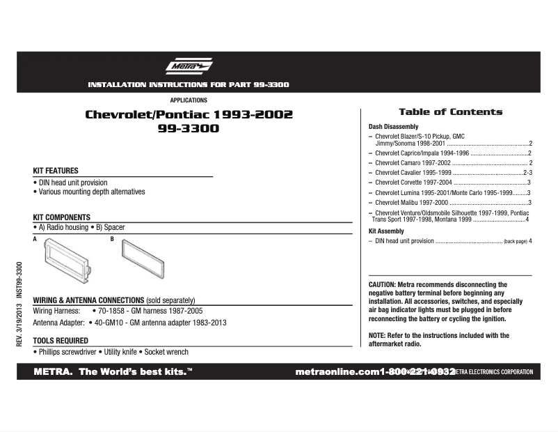Page n°1 - Mode d'emploi Metra 99-3300