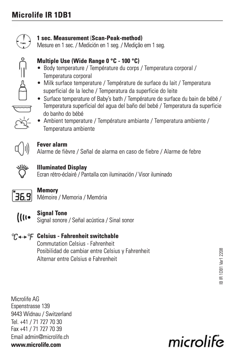 Page 1 de la notice Manuel utilisateur Microlife IR 1DB1