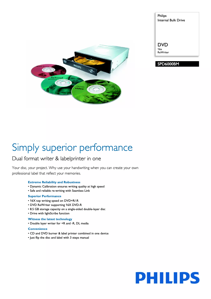 Page 1 de la notice Brochure Philips SPD6000BM