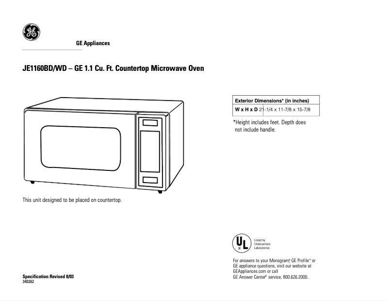Imagen de la primera página del manual del dispositivo Profile JE1160WC