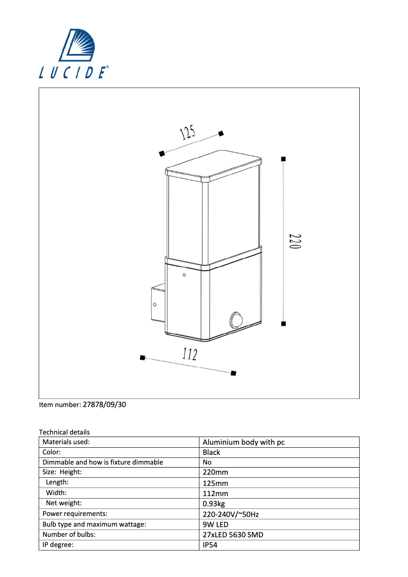 Page 1 de la notice Manuel utilisateur Lucide Limba 27878/09/30