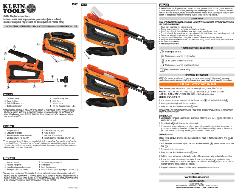 Page 1 de la notice Manuel utilisateur Klein Tools 45001