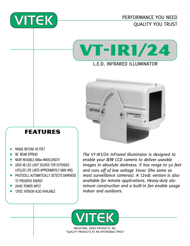 Page 1 de la notice Manuel utilisateur Vitek VT-IR1-24