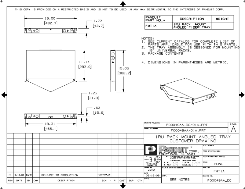 Page 1 de la notice Dessin technique Panduit FMT1A