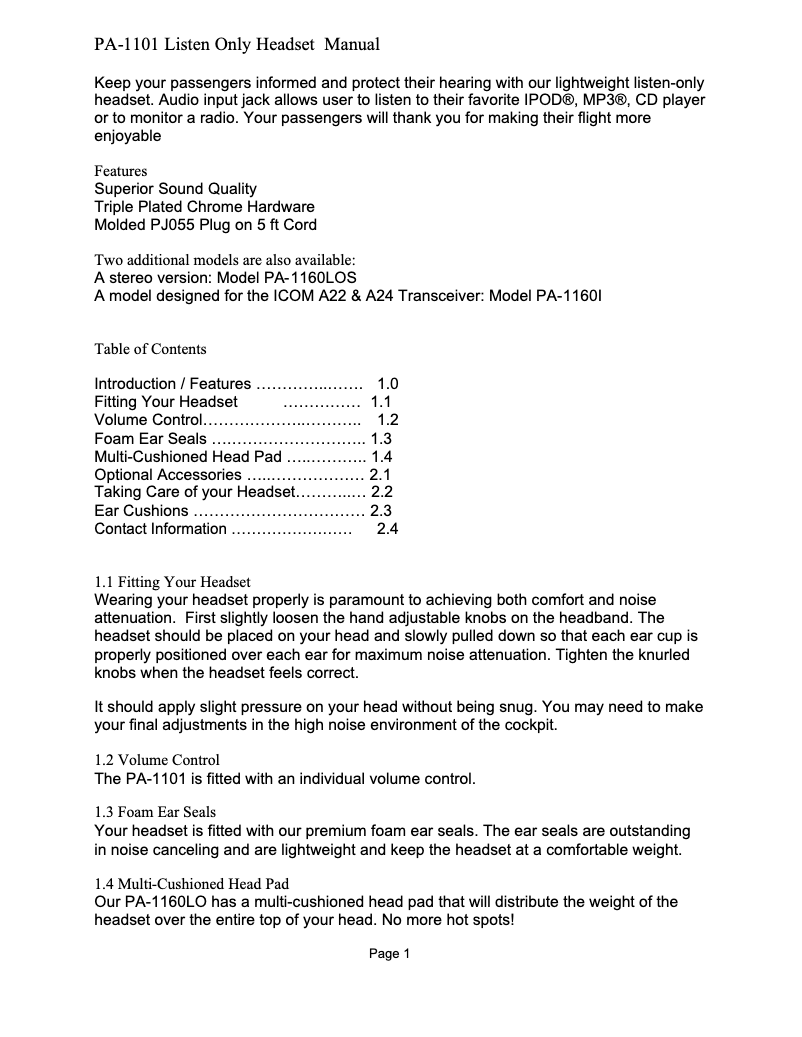 Image de la première page du manuel de l'appareil PA-1100