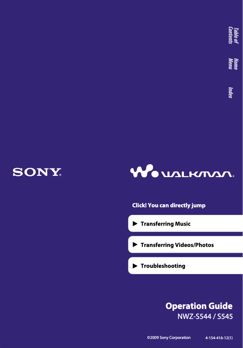 Page n°1 - Manuel utilisateur Sony NWZS545V
