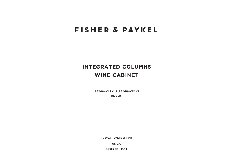 Page 1 de la notice Guide d'installation Fisher & Paykel RS2484VR2K1