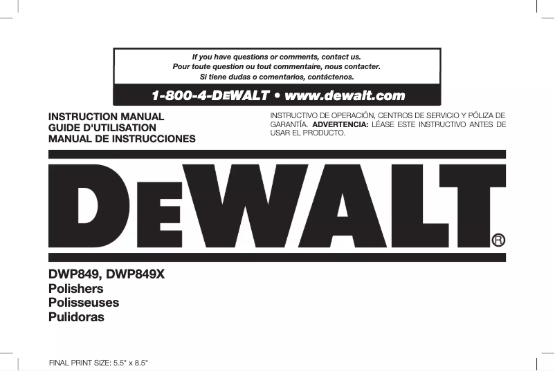 Page 1 de la notice Manuel utilisateur DeWalt DWP849X