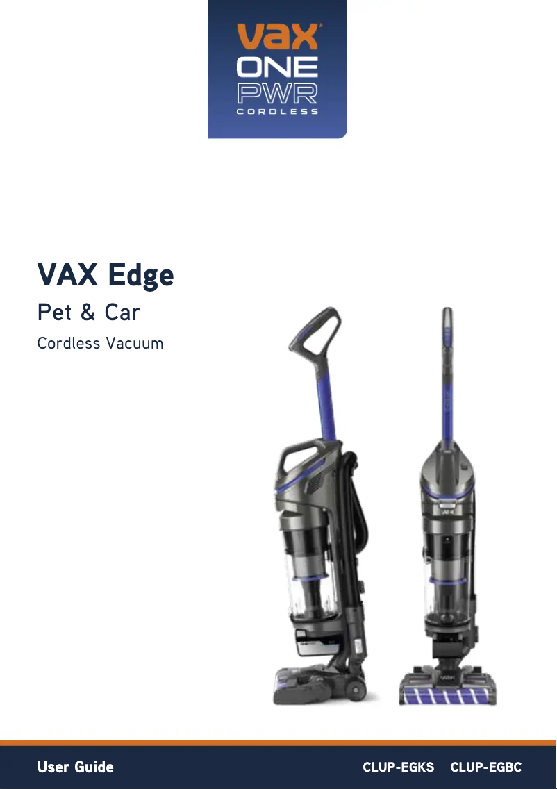Page 1 de la notice Manuel utilisateur Vax Edge Dual Pet & Car CLUP-EGKS