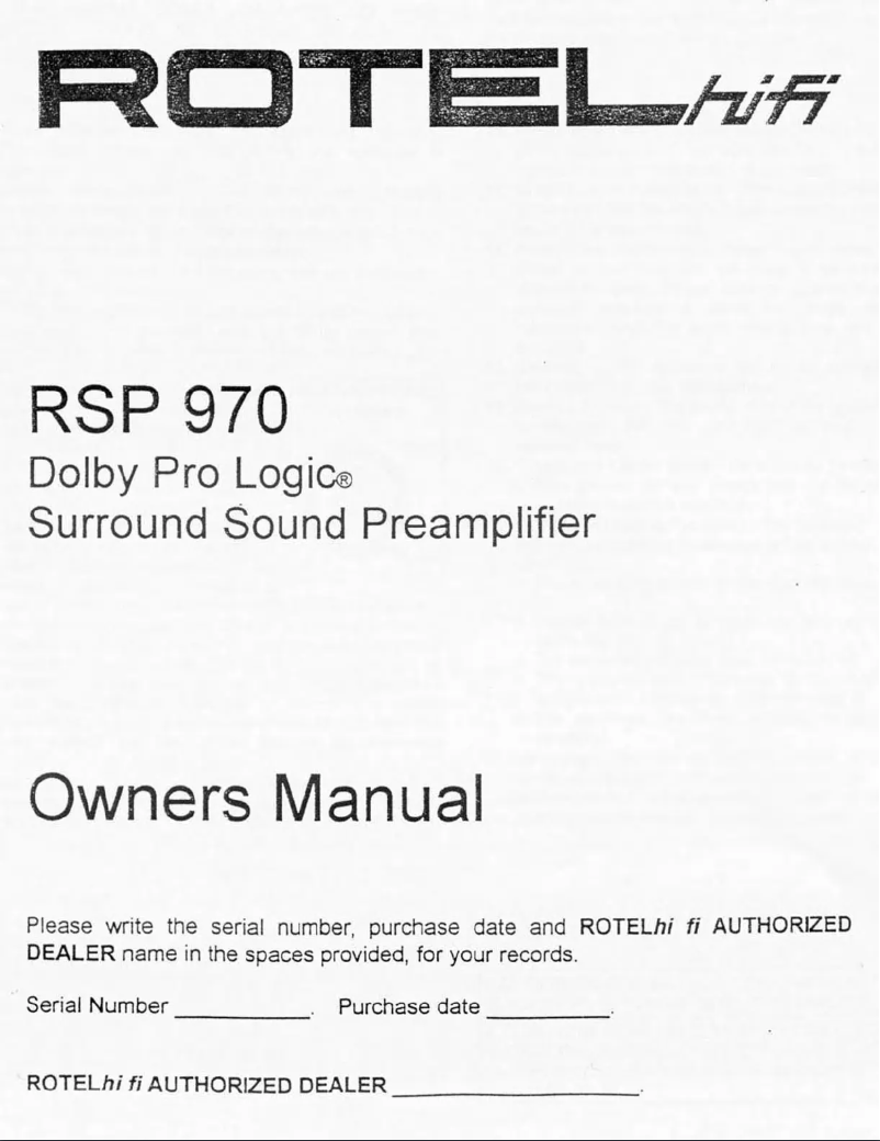 Page n°1 - Manuel utilisateur Rotel RSP-970