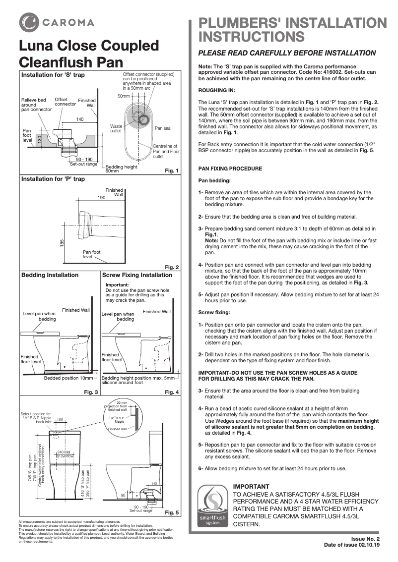 Image de la première page du manuel de l'appareil Luna Cleanflush Coupled