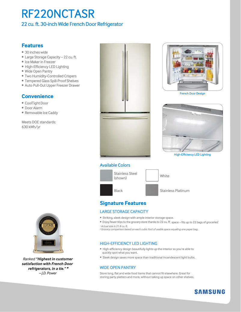 Page 1 de la notice Fiche technique Samsung RF220NCTAWW