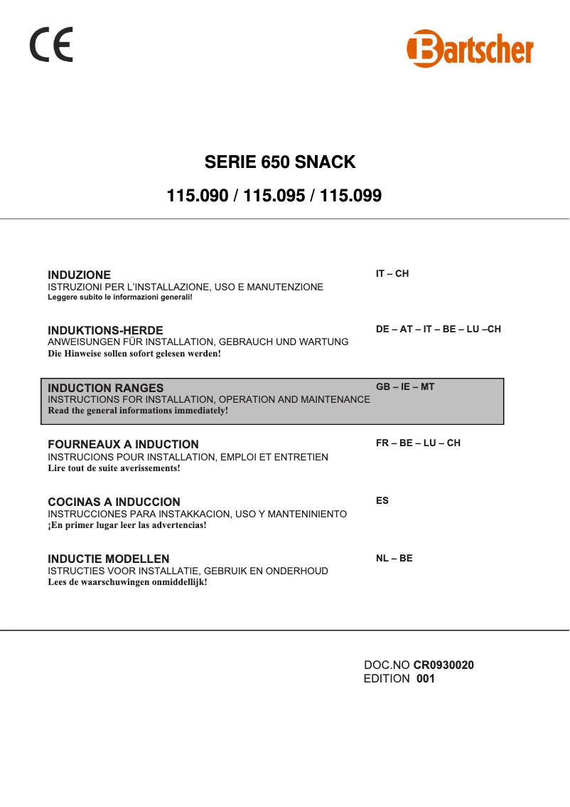 Page 1 of the manual User Manual Bartscher 115099