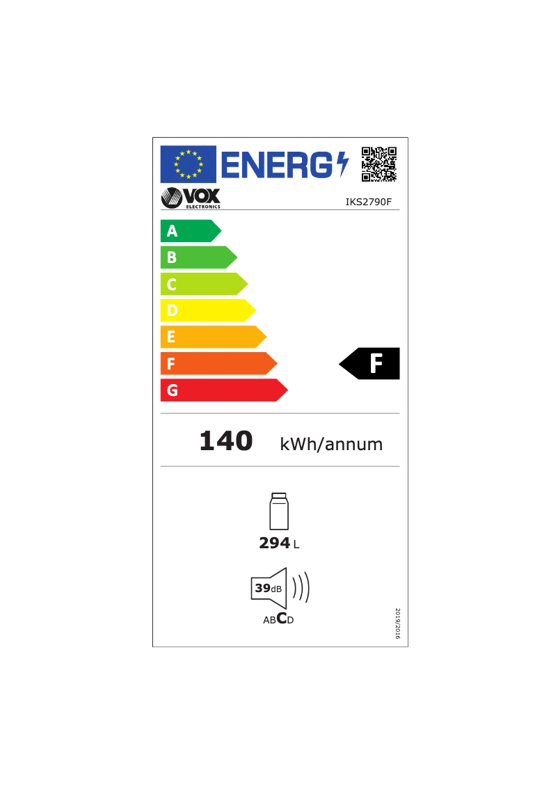 Page 1 de la notice Label énergétique VOX IKS 2790 F