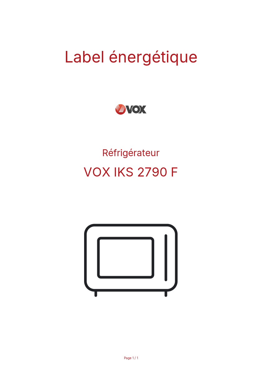Page n°1 - Label énergétique VOX IKS 2790 F