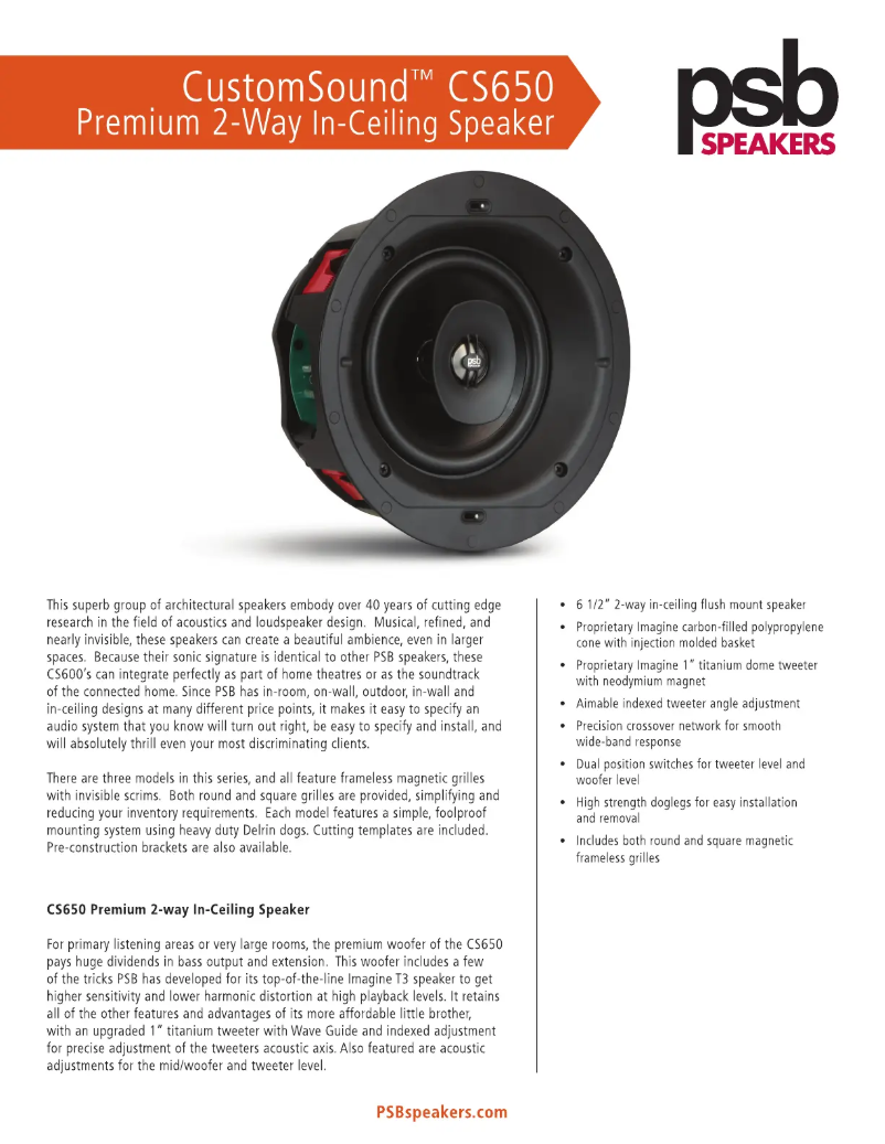 Página 1 del manual Ficha técnica PSB CS650