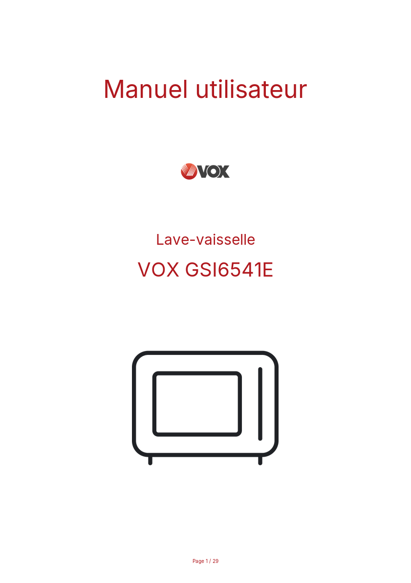 Page n°1 - Manuel utilisateur VOX GSI6541E
