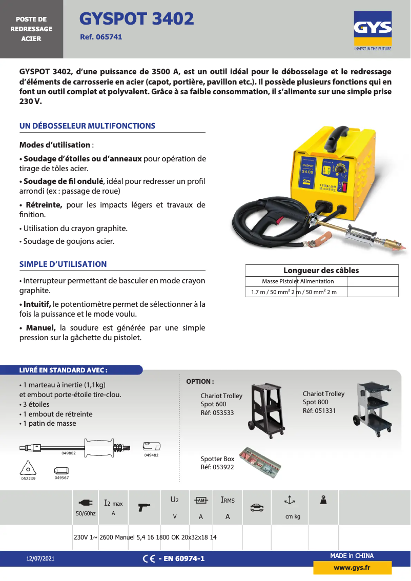 Page 1 de la notice Fiche technique GYS Gyspot 34.02