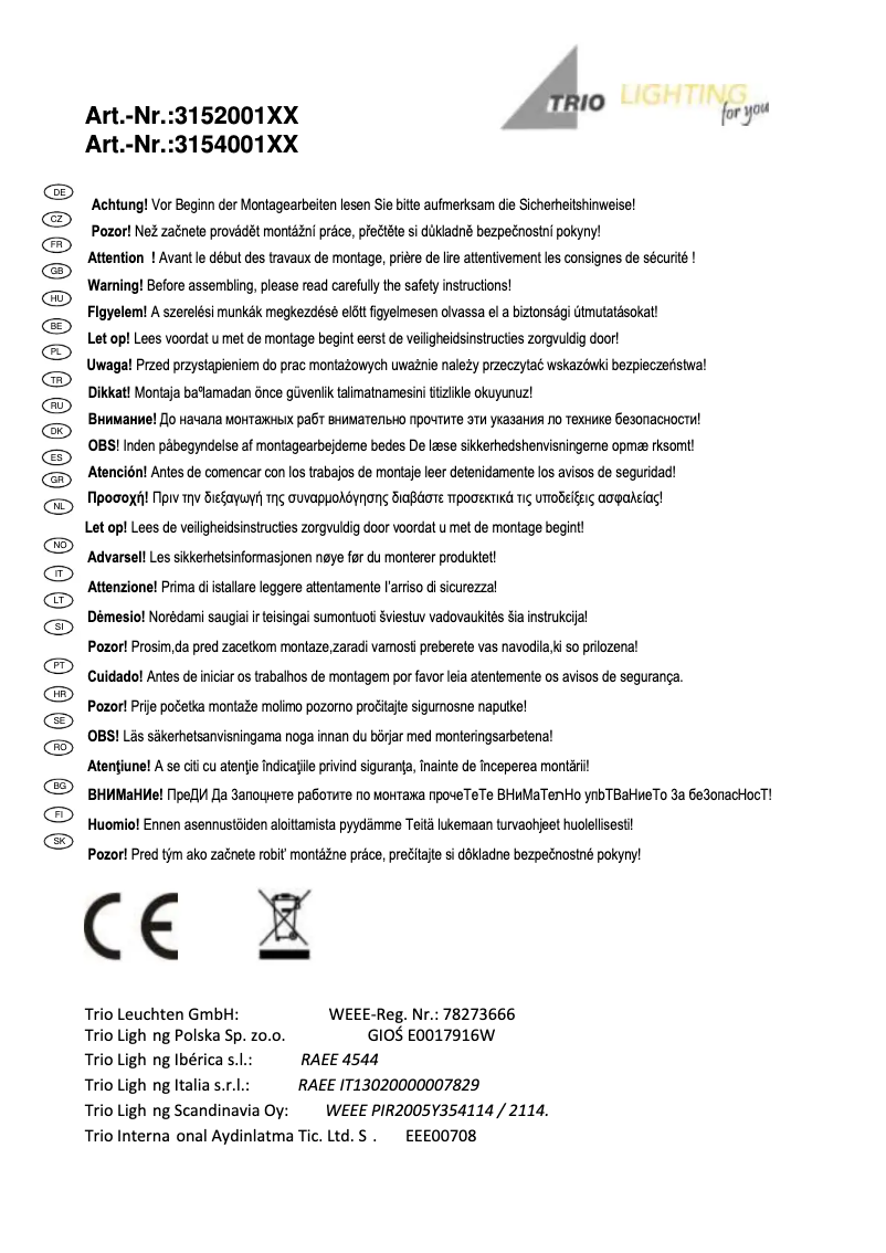 Page n°1 - Manuel utilisateur Trio Lighting Ontario