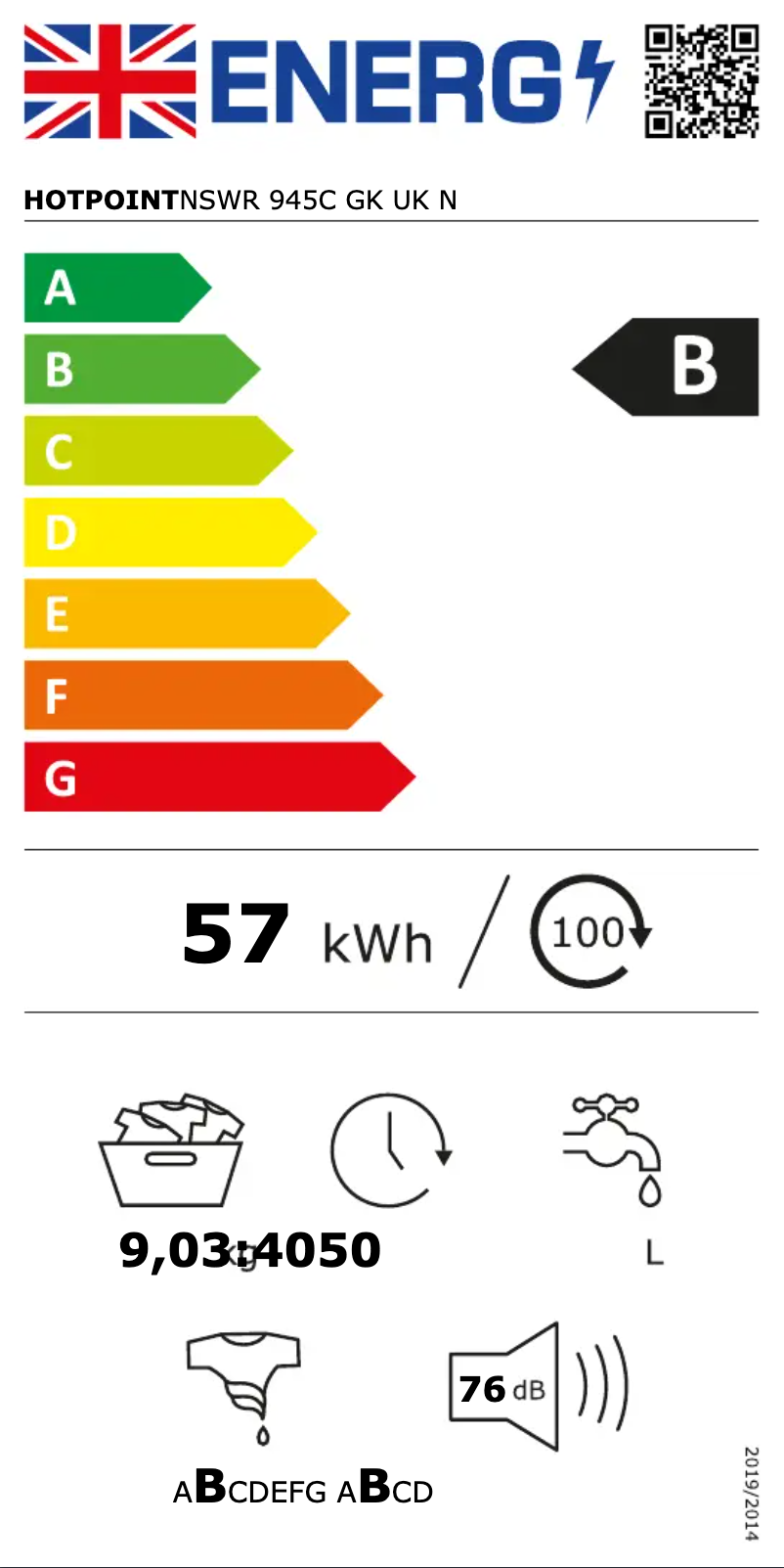 Página 1 del manual Etiqueta energética Hotpoint NSWR 945C GK UK N
