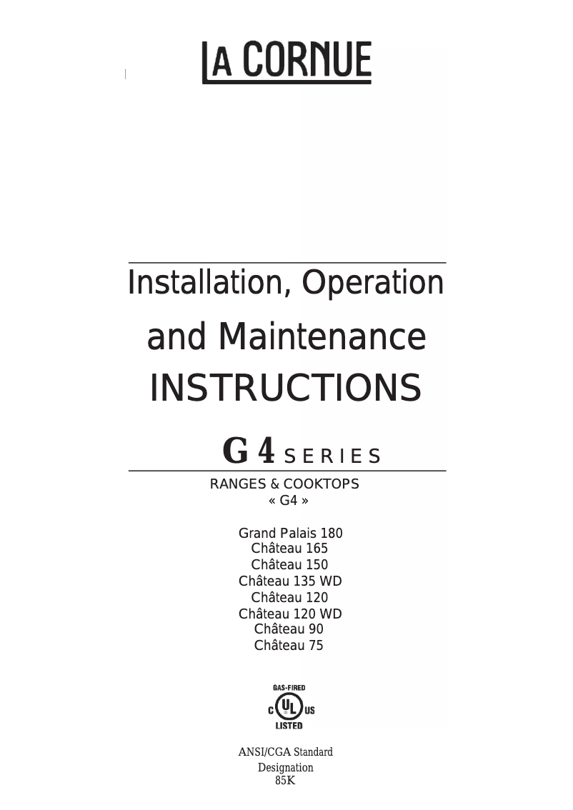 Page 1 of the manual User Manual La Cornue G4 Chateau 150