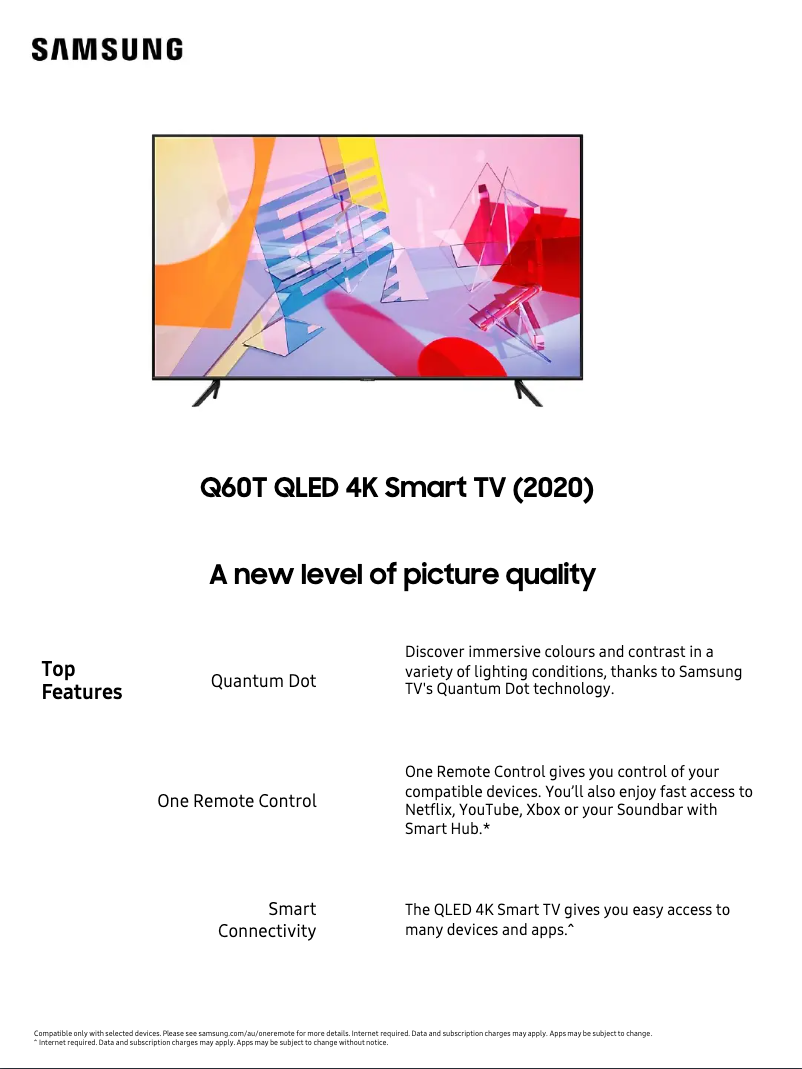 Page 1 de la notice Fiche technique Samsung QA65Q60TAWXXY