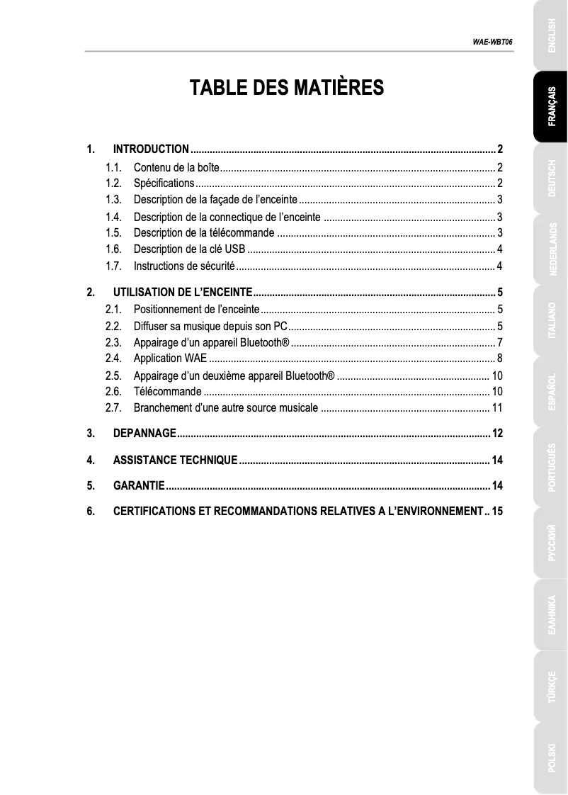 Page n°1 - Manuel utilisateur Hercules WAE WBT06