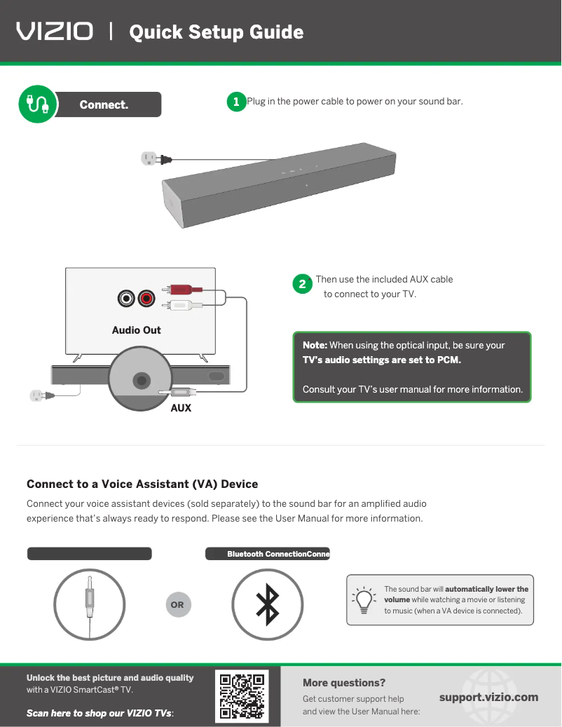 Page 1 de la notice Guide de démarrage rapide VIZIO SB2020n-J6
