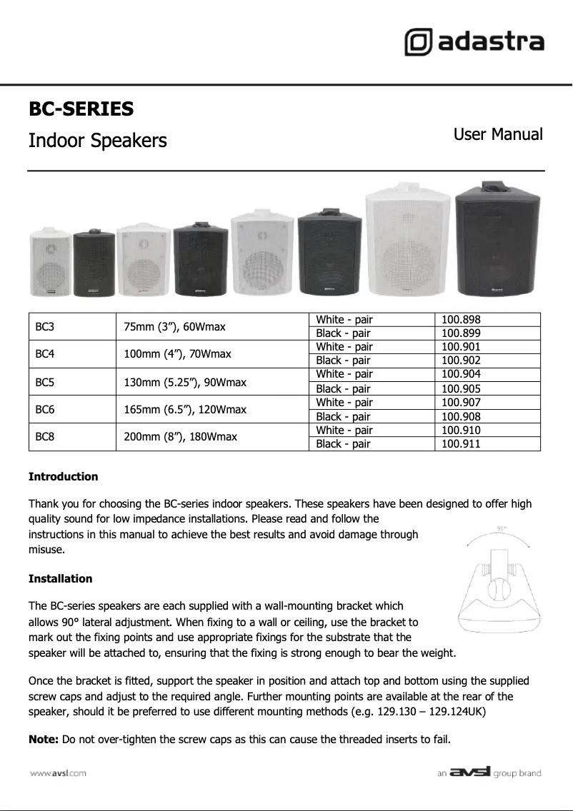 Page 1 de la notice Manuel utilisateur Adastra BC5