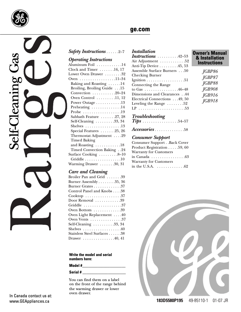 Página 1 del manual Manual de uso y mantenimiento GE Profile JGB916SEKSS