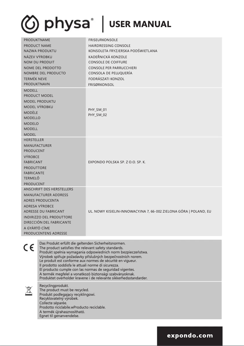 Página 1 del manual Manual de usuario Physa PHY_SM_01