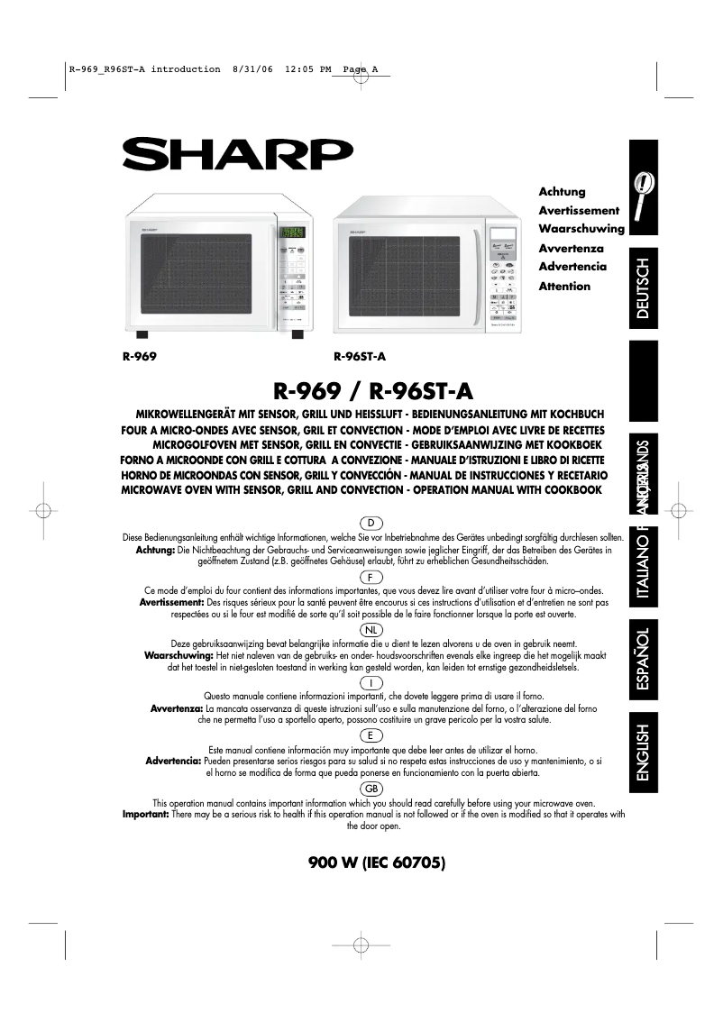 Page n°1 - Manuel utilisateur Sharp R-969INA